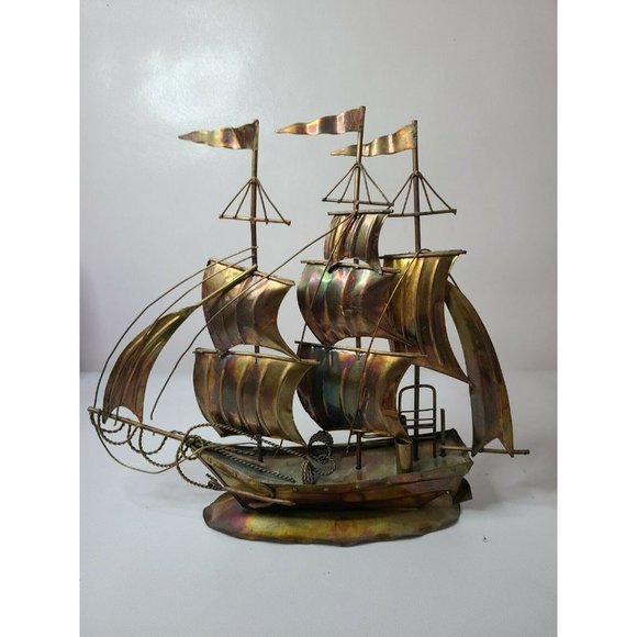 Unique Vintage Other - Vintage Copper Pirate Ship Sailboat Metal Art Sculpture Nautical Decor Display